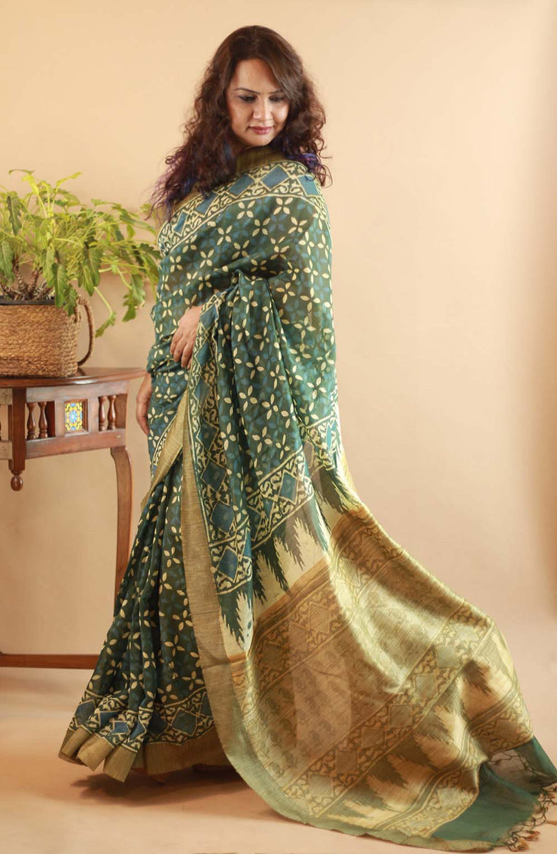 Marigold - Indigo Daboo Chanderi Saree