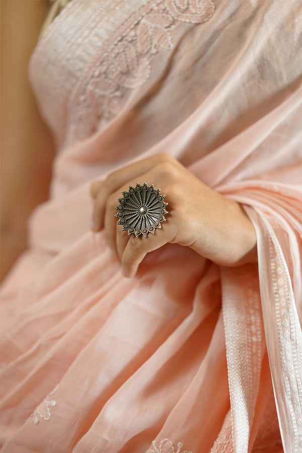 Chikankari Saree in Blush Mal