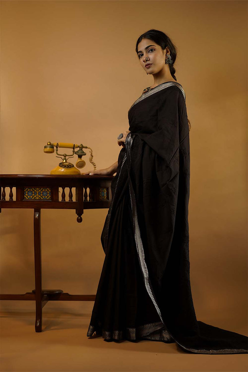 Chikankari Saree in Noir Mal