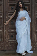 Chikankari Saree in Blanc Mal