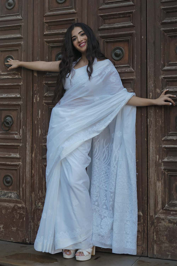 Chikankari Saree in Blanc Mal