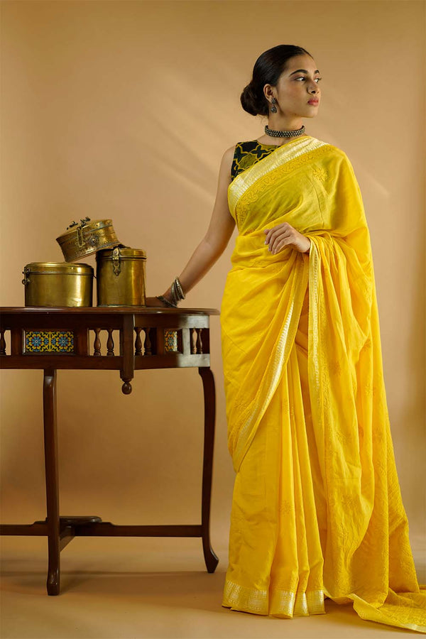 Chikankari Saree in Chrome Kairi Mal