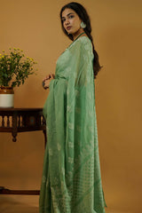 Chikankari Saree in Green Kota Cotton