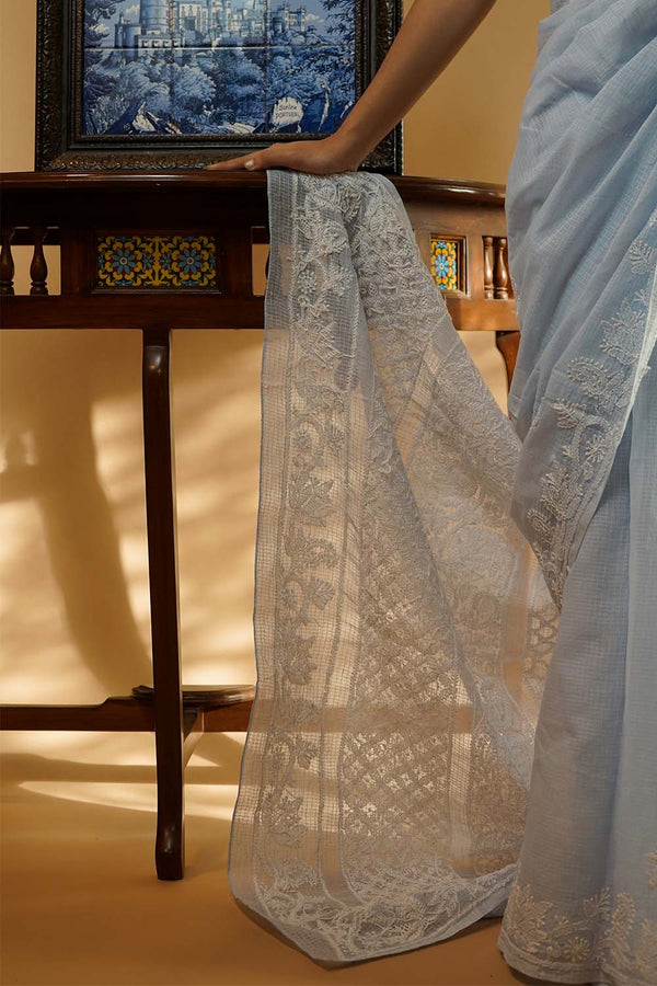 Chikankari Saree in Lilac Kota Cotton