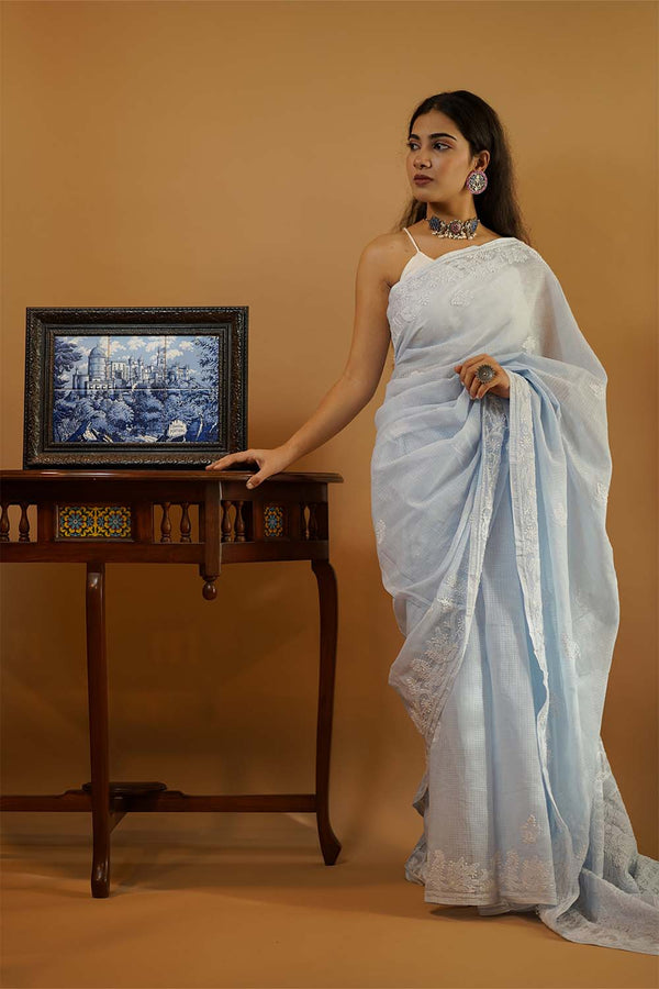 Chikankari Saree in Lilac Kota Cotton