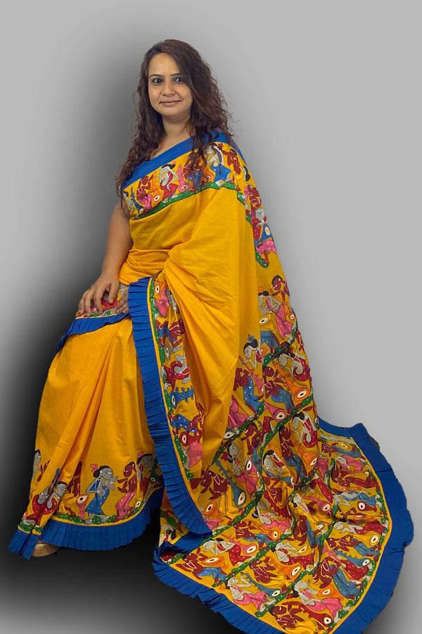 Santhal Handpainted Saree- Chrome