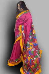 Maccher Biye Handpainted Saree- Rose