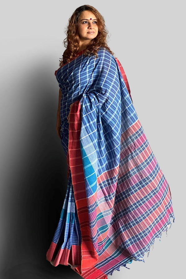 Azure Seas Gamcha Saree