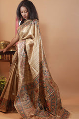 Handpainted Madhubani Tussar Silk Saree