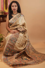 Handpainted Madhubani Tussar Silk Saree