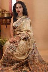 Handpainted Madhubani Tussar Silk Saree