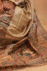 Handpainted Madhubani Tussar Silk Saree