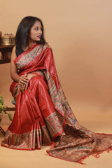 Handpainted Madhubani Tussar Silk Saree
