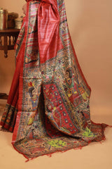 Handpainted Madhubani Tussar Silk Saree