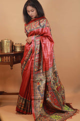 Handpainted Madhubani Tussar Silk Saree