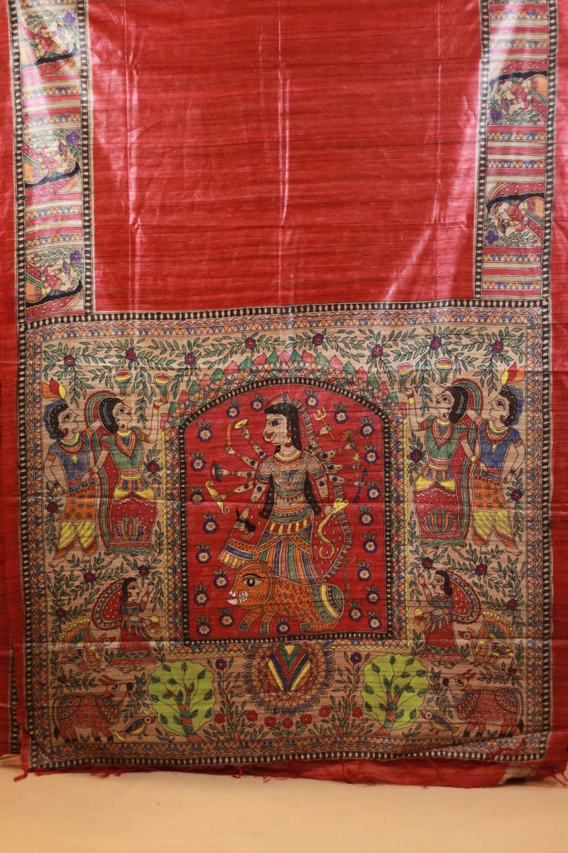 Handpainted Madhubani Tussar Silk Saree