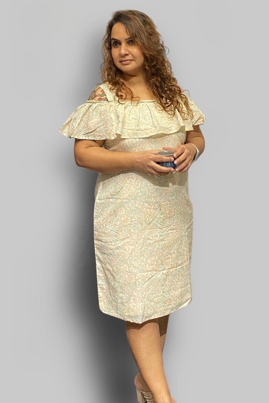 Short Dress in Floral Sanganeri Cottons