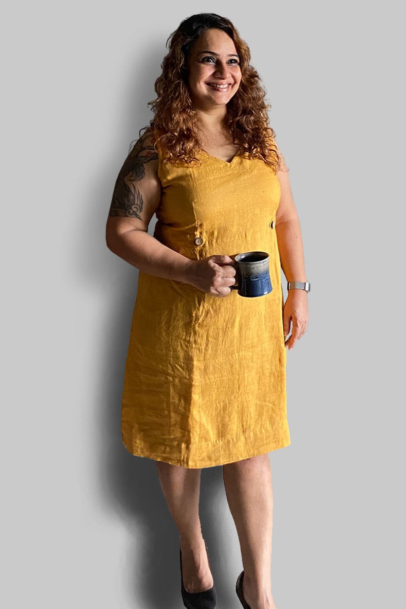 Short Dress in Chrome Linen