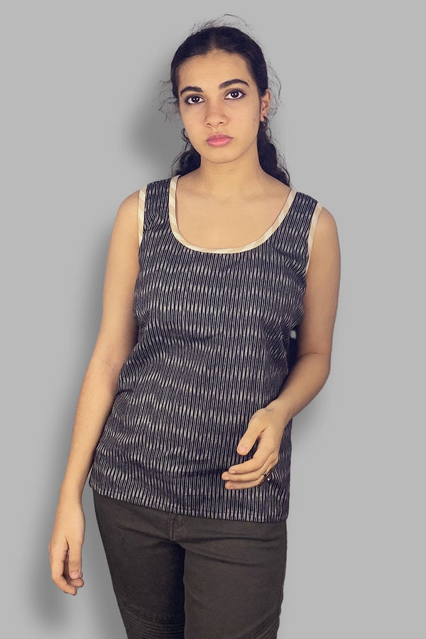 Basic Sleeveless Top - Black Ikkat