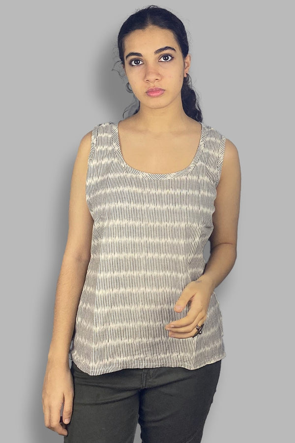 Basic Sleeveless Top - Grey Ikkat