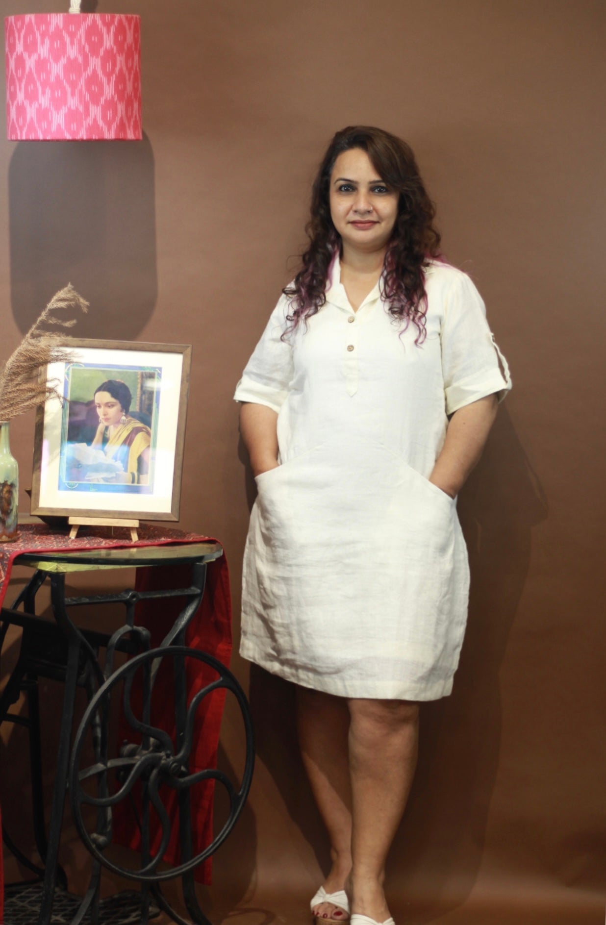 Collared Dress in Blanc Linen