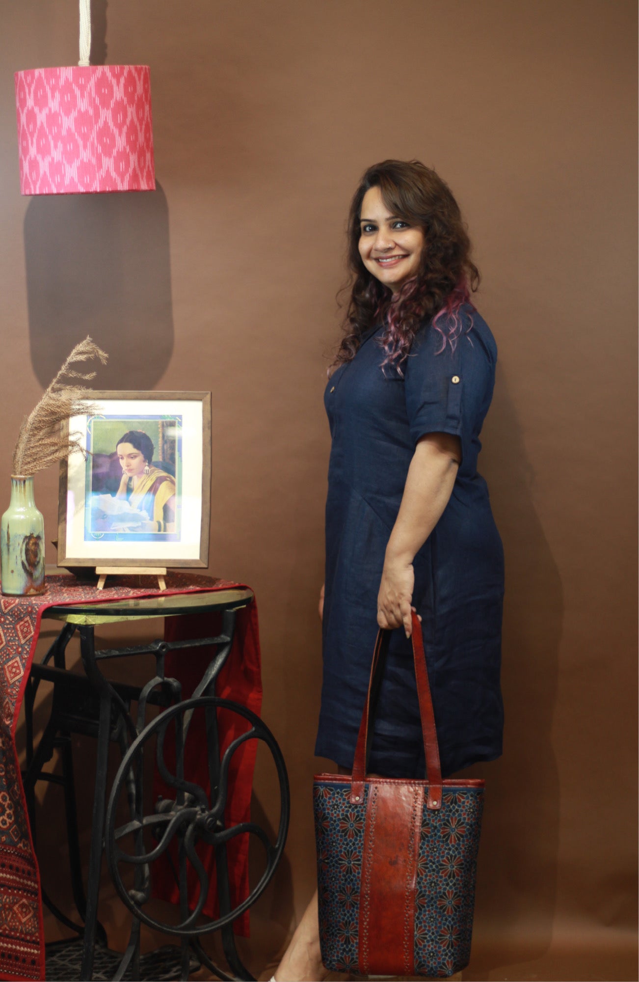 Collared Dress in Navy Linen