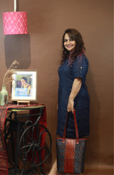 Collared Dress in Navy Linen