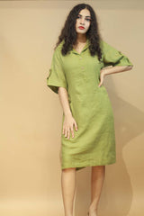 Collared Dress in Olive Linen