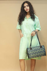 Collared Dress in Mint Linen