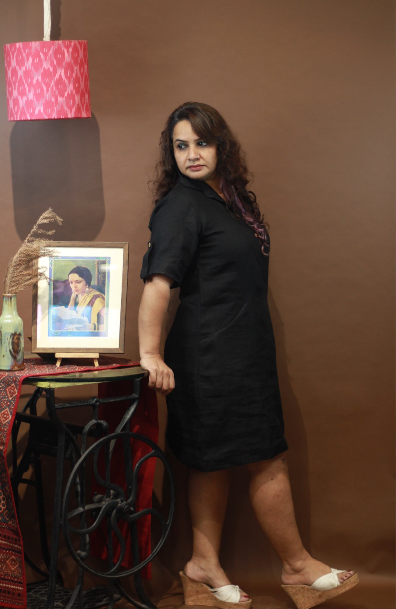 Collared Dress in Black Linen