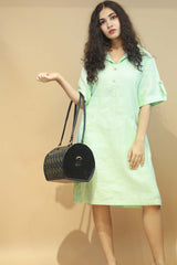 Collared Dress in Mint Linen