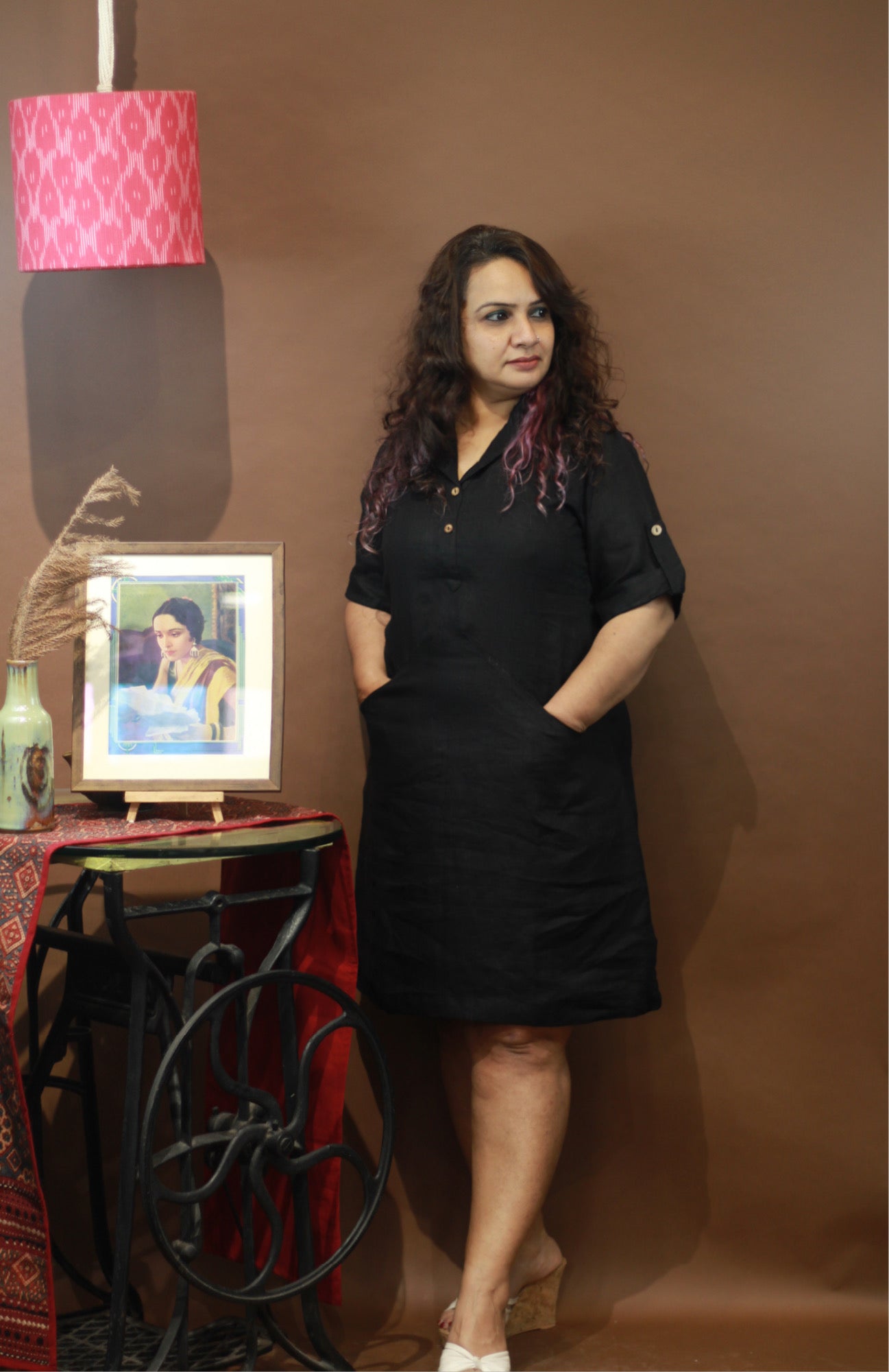 Collared Dress in Black Linen