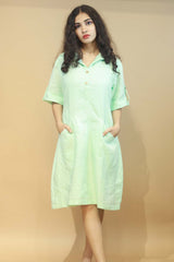 Collared Dress in Mint Linen