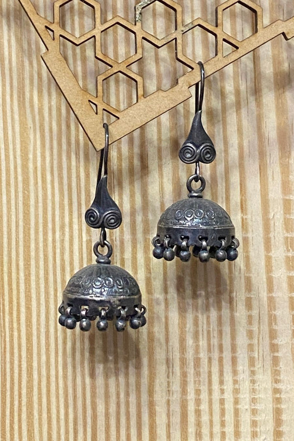 Coiled Silver Jhumka Earrings
