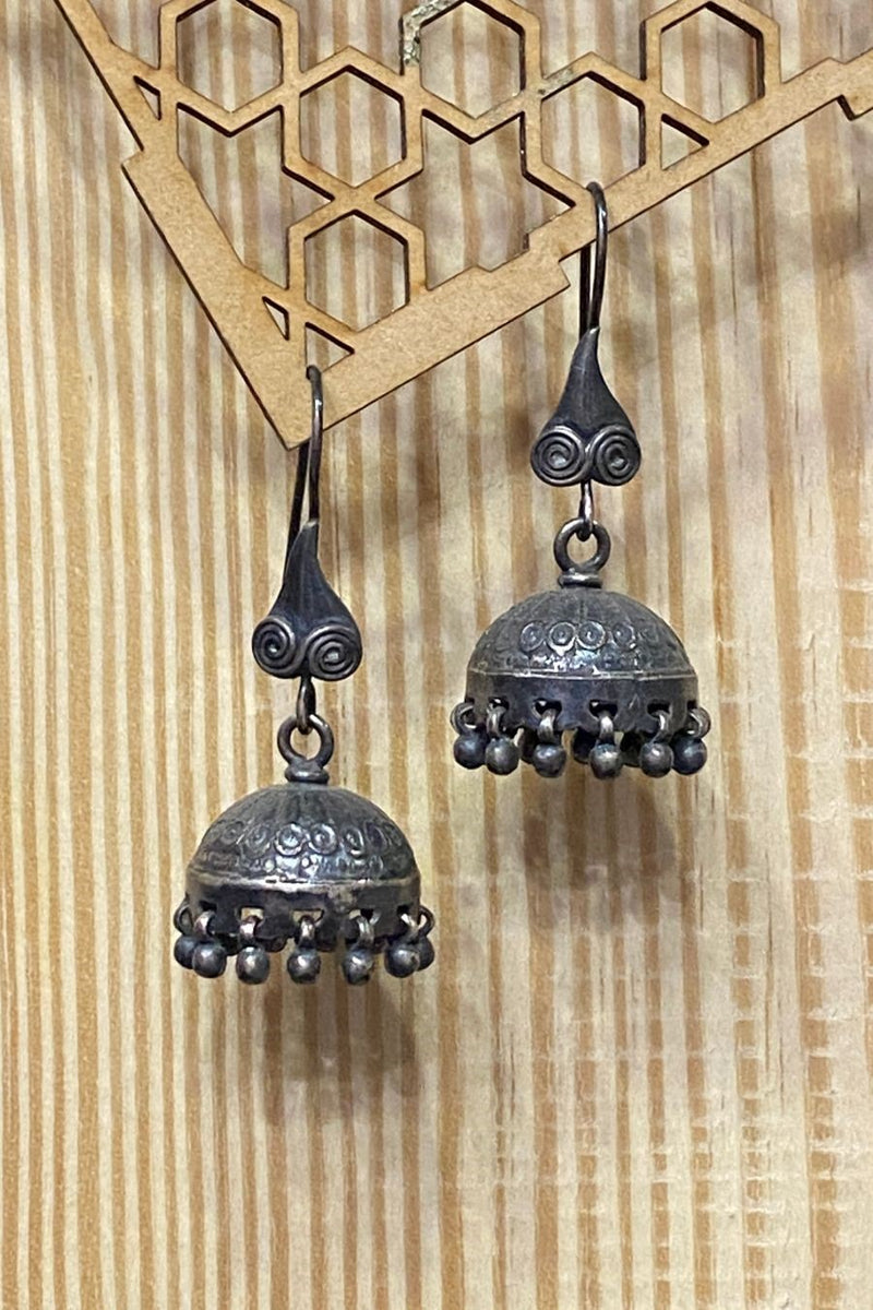 Coiled Silver Jhumka Earrings
