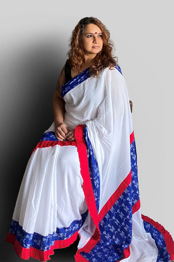 Moss Cotton and Ikkat Frilled Saree