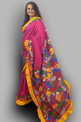 Maccher Biye Handpainted Saree- Rose