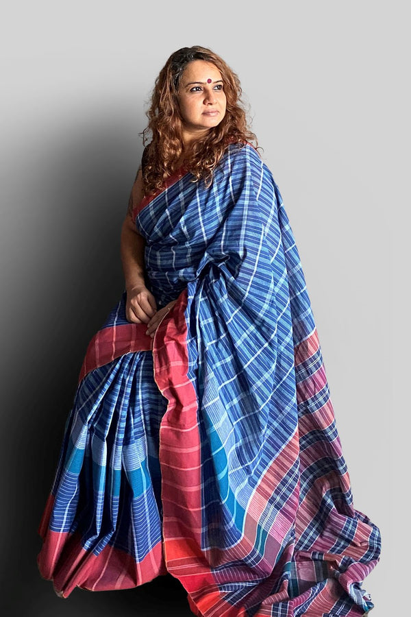 Azure Seas Gamcha Saree